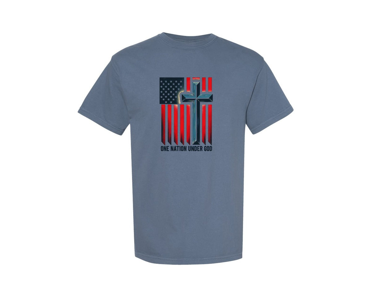 brand:Comfort Colors|color:Blue Jean|Veteran American Flag God Usa Design Graphic T-Shirt