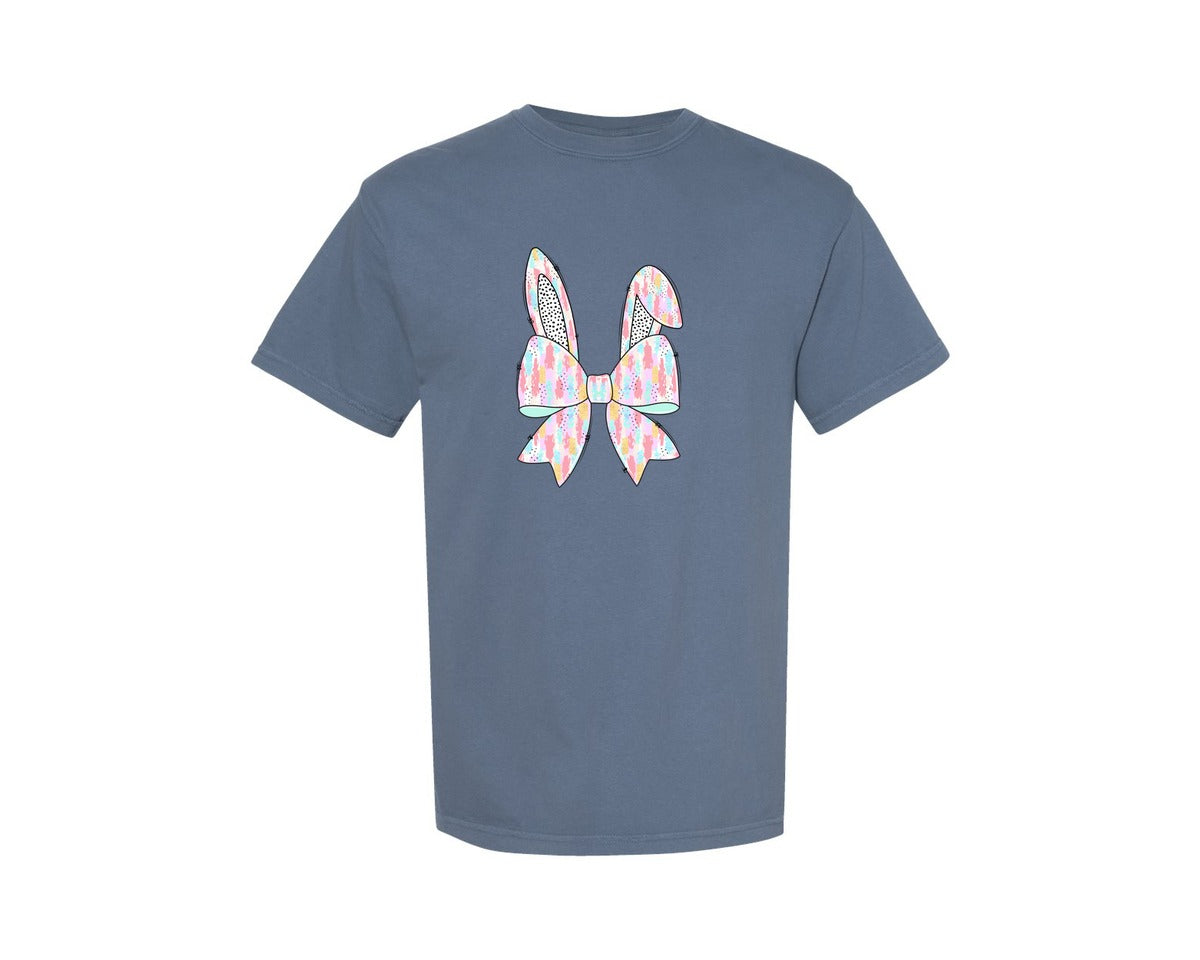 brand:Comfort Colors|color:Blue Jean|Easter Pastel Bunny Bow Graphic T-Shirt