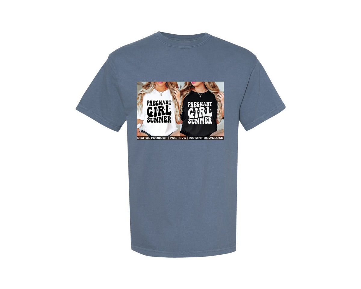 brand:Comfort Colors|color:Blue Jean|Pregnant Girl Summer Pregnancy Vacation Graphic T-Shirt