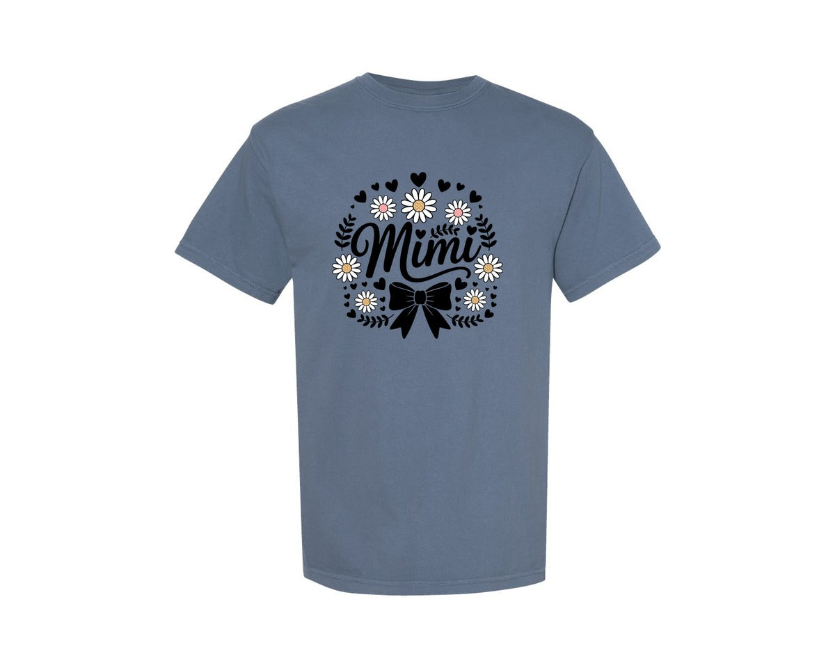 brand:Comfort Colors|color:Blue Jean|Mimi Daisy Flowers Bow Hearts Graphic T-Shirt