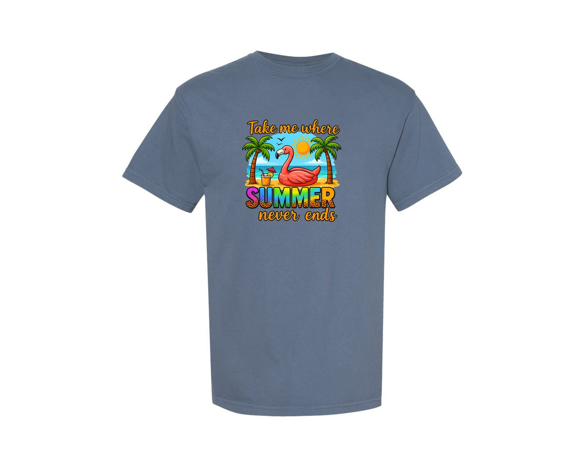 brand:Comfort Colors|color:Blue Jean|Flamingo Beach T Shirt Design Graphic T-Shirt