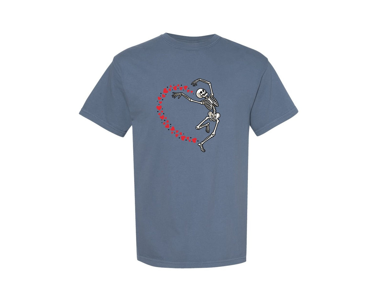 brand:Comfort Colors|color:Blue Jean|Valentine Skeleton 2 Graphic T-Shirt