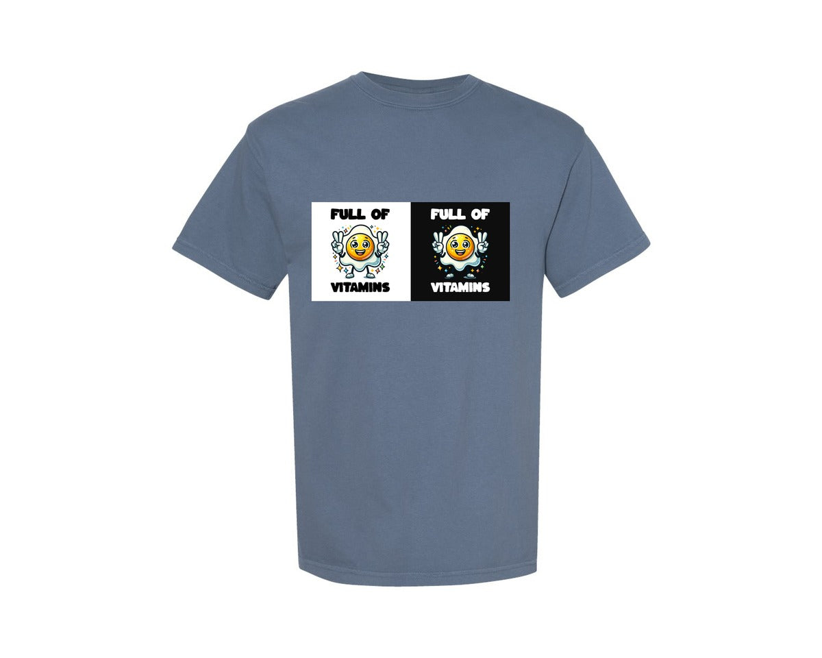 brand:Comfort Colors|color:Blue Jean|Full Of Vitamins Egg Design Graphic T-Shirt