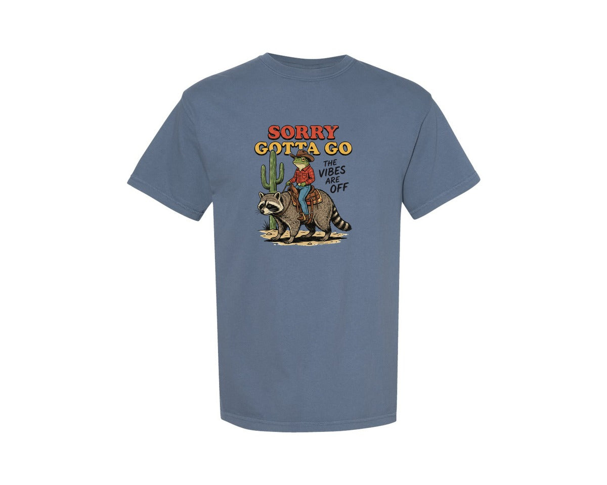 brand:Comfort Colors|color:Blue Jean|Funny Cowboy Frog Raccoon Design Graphic T-Shirt
