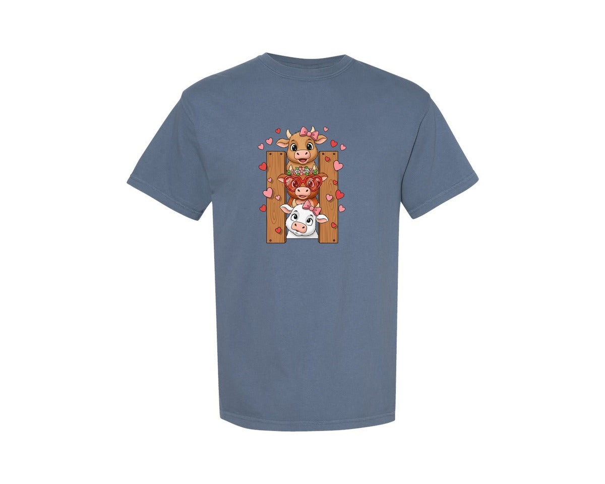 brand:Comfort Colors|color:Blue Jean|Lovely Cows Valentine Day Tshirt Design Graphic T-Shirt