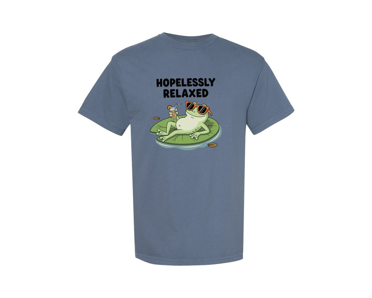 brand:Comfort Colors|color:Blue Jean|Funny Frog Hopelessly Relaxed 4 Graphic T-Shirt