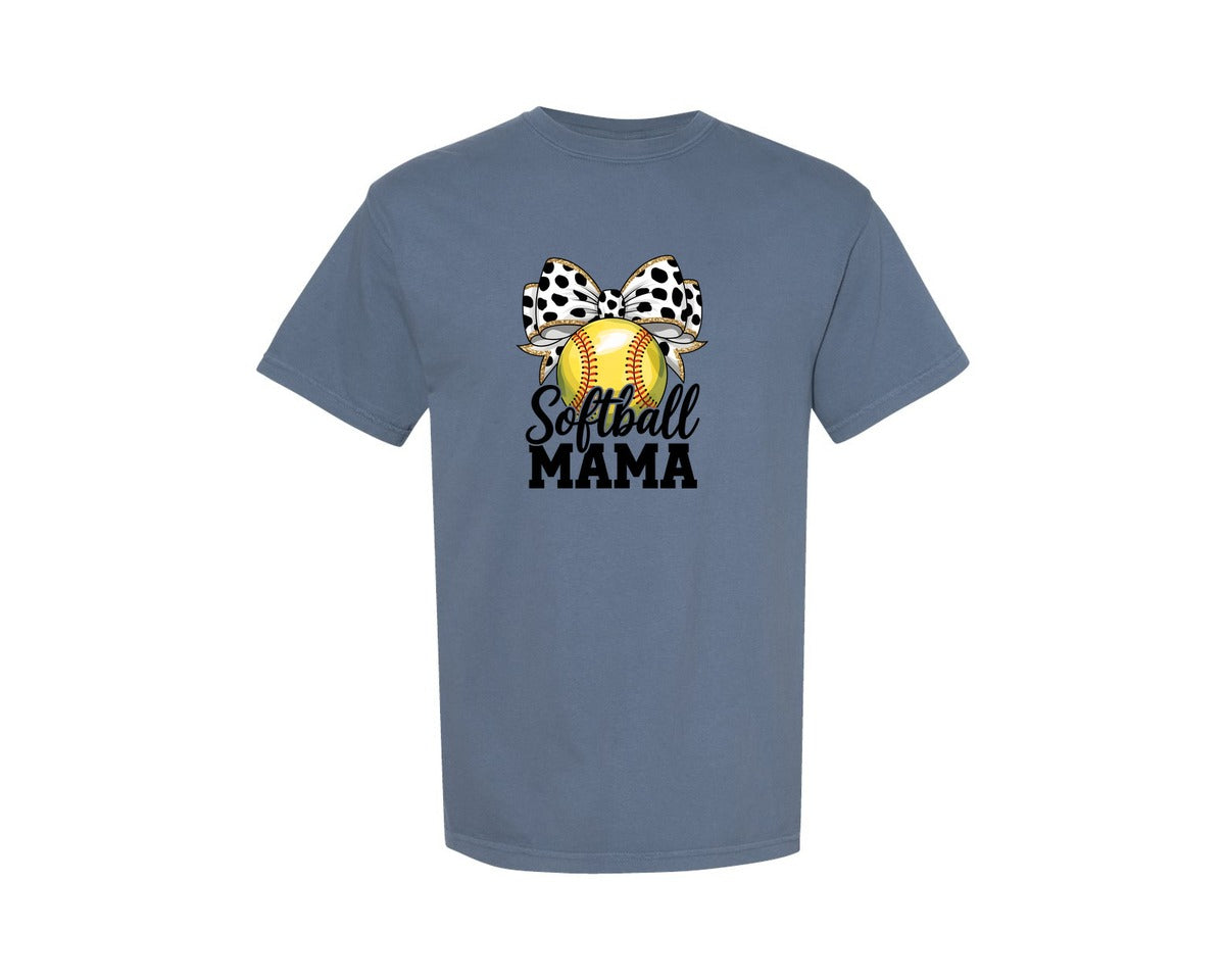 brand:Comfort Colors|color:Blue Jean|Cute Leopard Bow Softball Mom Sports Mom 2 Graphic T-Shirt