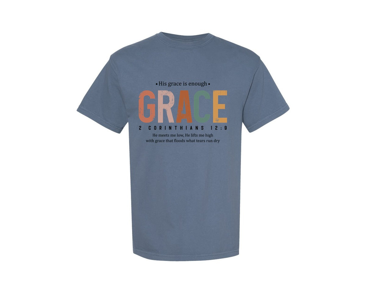 brand:Comfort Colors|color:Blue Jean|Grace Christian Bible Verse Graphic T-Shirt