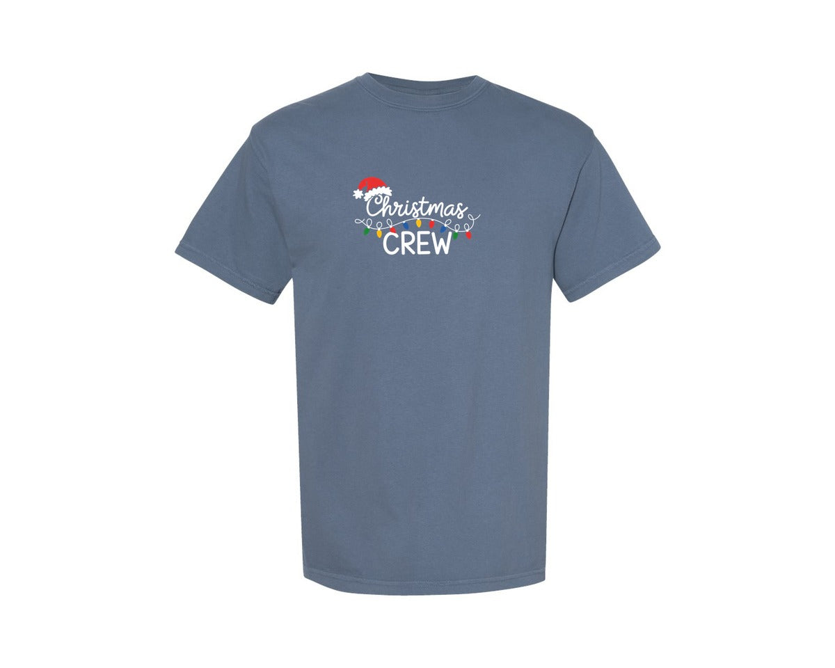 brand:Comfort Colors|color:Blue Jean|Christmas Crew Santa Hat Graphic T-Shirt