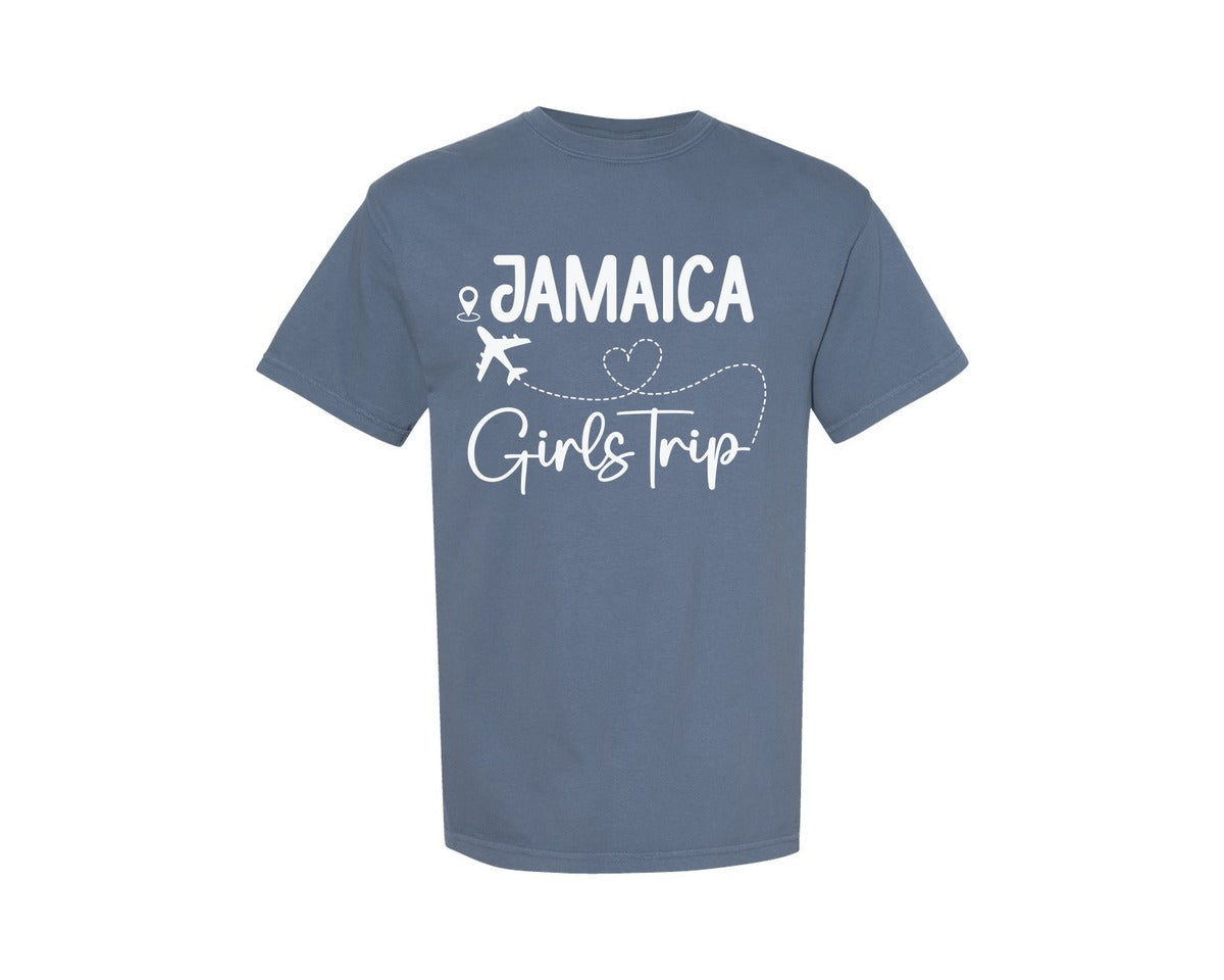 brand:Comfort Colors|color:Blue Jean|Girls Trip Jamaica Vacation Trip Graphic T-Shirt