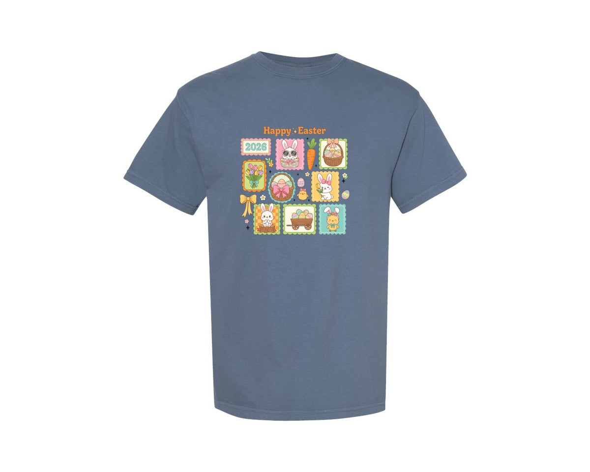 brand:Comfort Colors|color:Blue Jean|Happy Easter Cute Bunny Easter Graphic T-Shirt