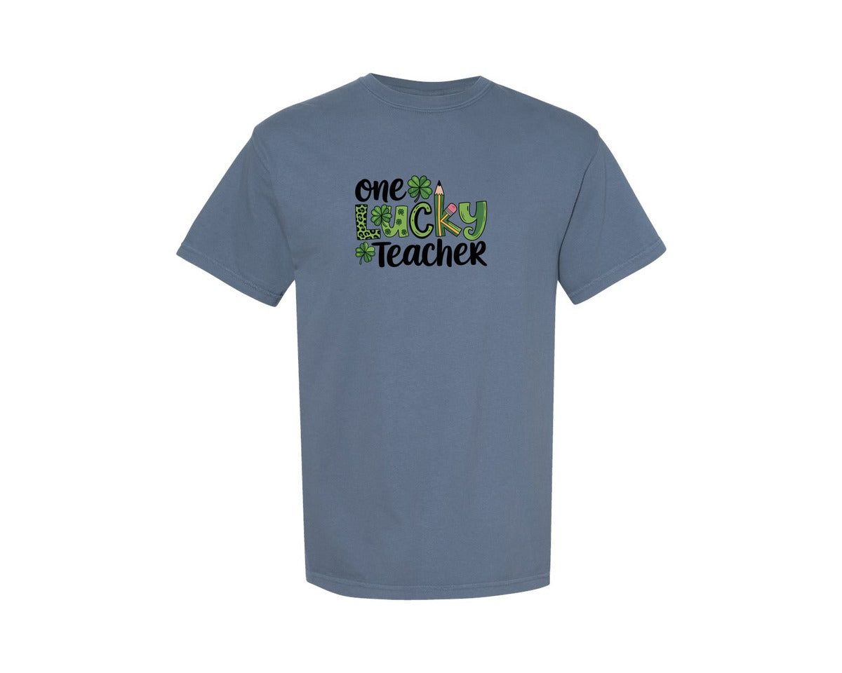 brand:Comfort Colors|color:Blue Jean|St Patricks Day Teacher 5 Graphic T-Shirt