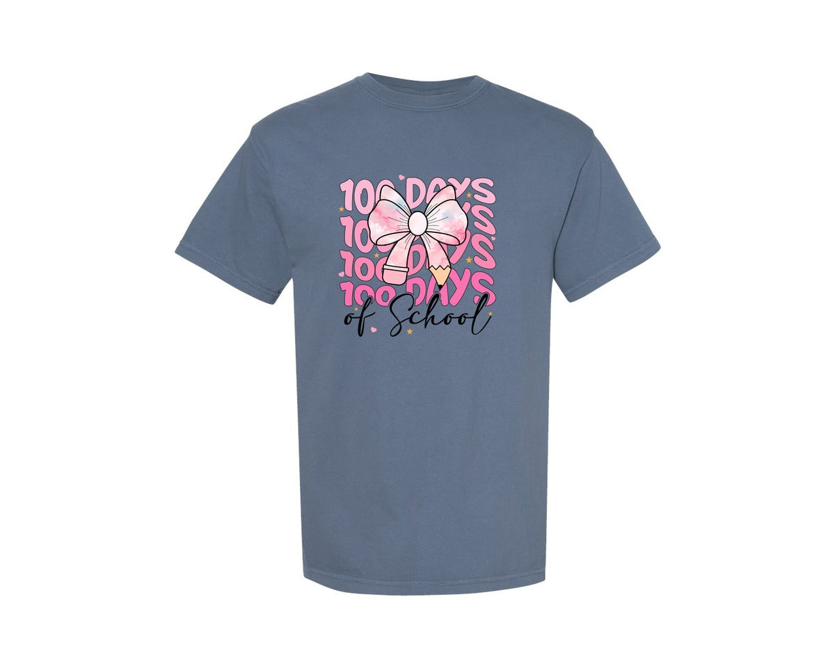 brand:Comfort Colors|color:Blue Jean|100 Days Of School Teacher Shirt Graphic T-Shirt