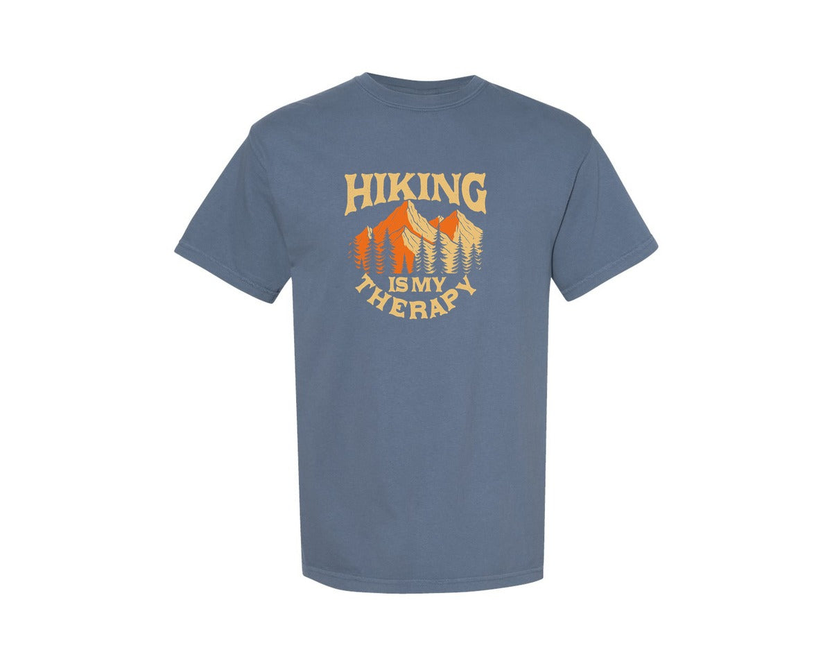 brand:Comfort Colors|color:Blue Jean|Outdoor Nature Hiking Is My Therapy Graphic T-Shirt