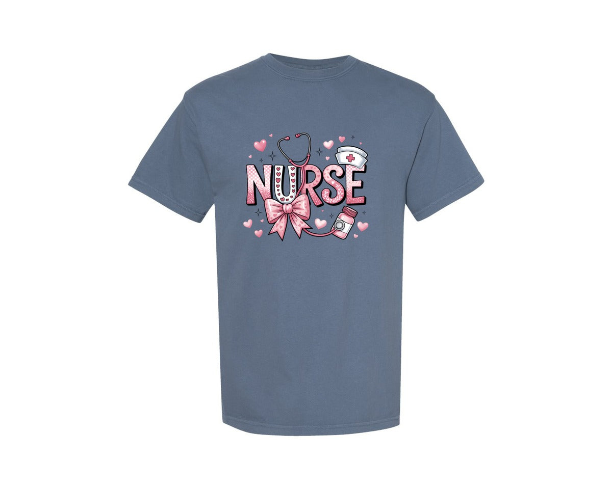 brand:Comfort Colors|color:Blue Jean|Valentine Nurse Valentines Day 12 Graphic T-Shirt
