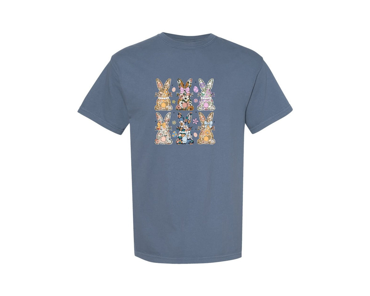 brand:Comfort Colors|color:Blue Jean|Boho Easter Bunny Floral Easter Graphic T-Shirt
