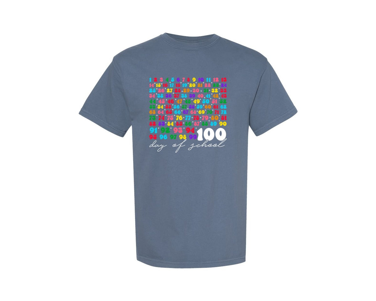 brand:Comfort Colors|color:Blue Jean|100Th Day Of School Teacher Kids 100 Graphic T-Shirt