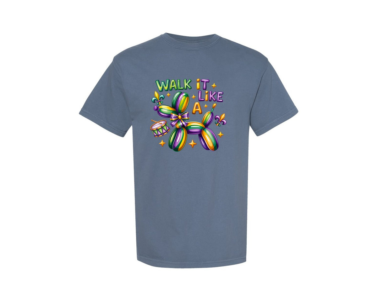 brand:Comfort Colors|color:Blue Jean|Retro Mardi Gras Dog Glitter Shirt Graphic T-Shirt