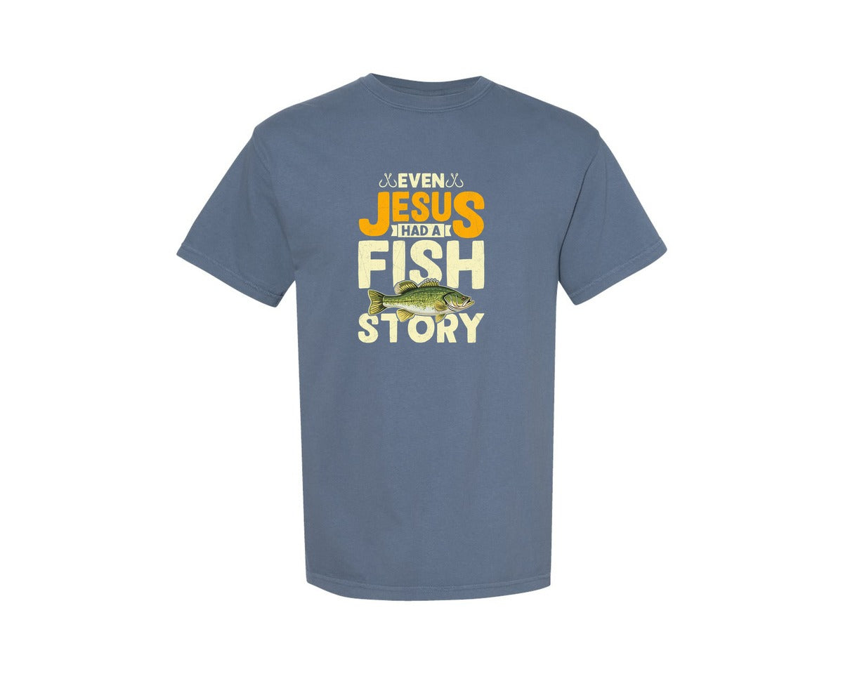 brand:Comfort Colors|color:Blue Jean|Funny Christian Bass Fishing Shirt Graphic T-Shirt