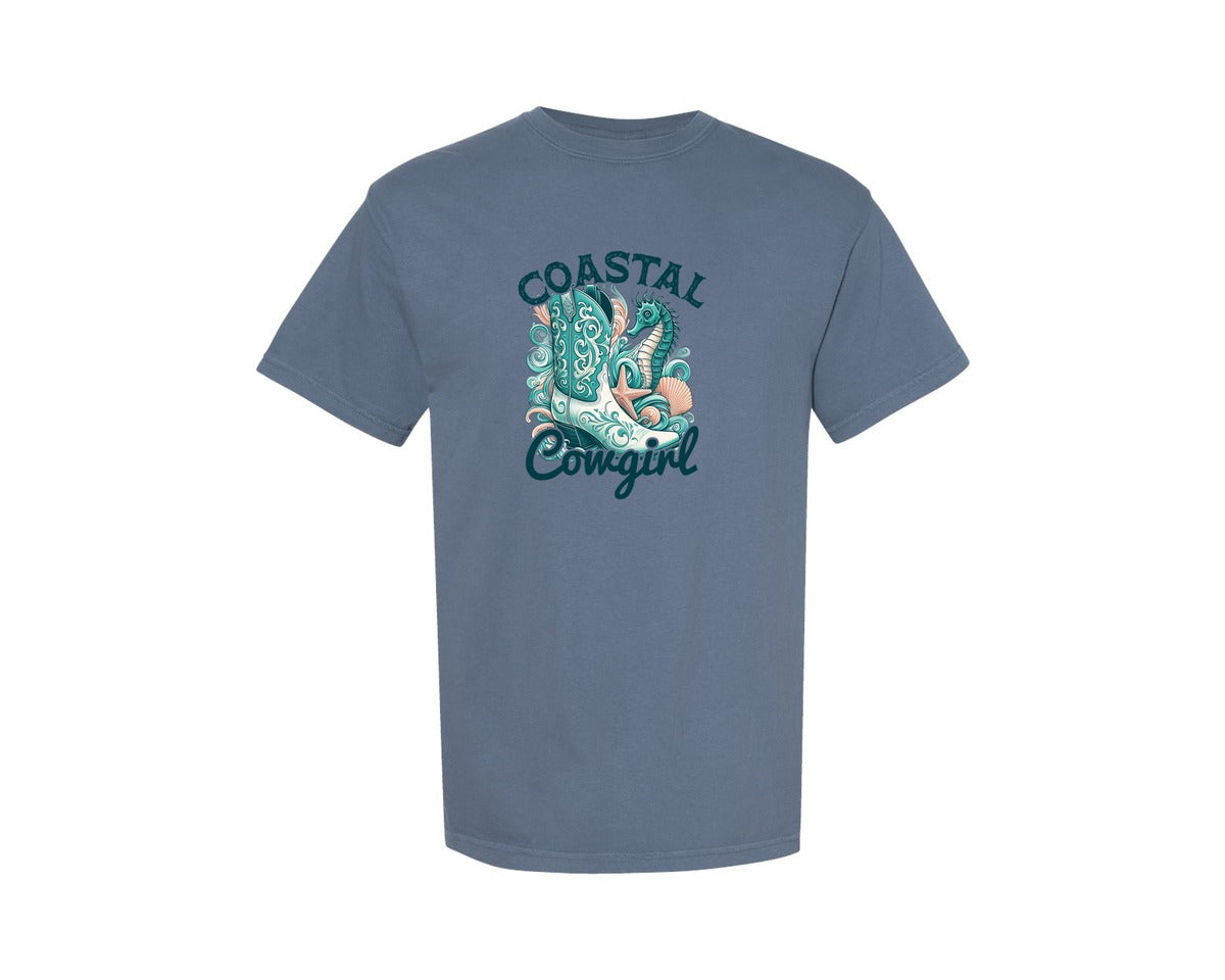 brand:Comfort Colors|color:Blue Jean|Coastal Cowgirl Cowgirl Boots Graphic T-Shirt