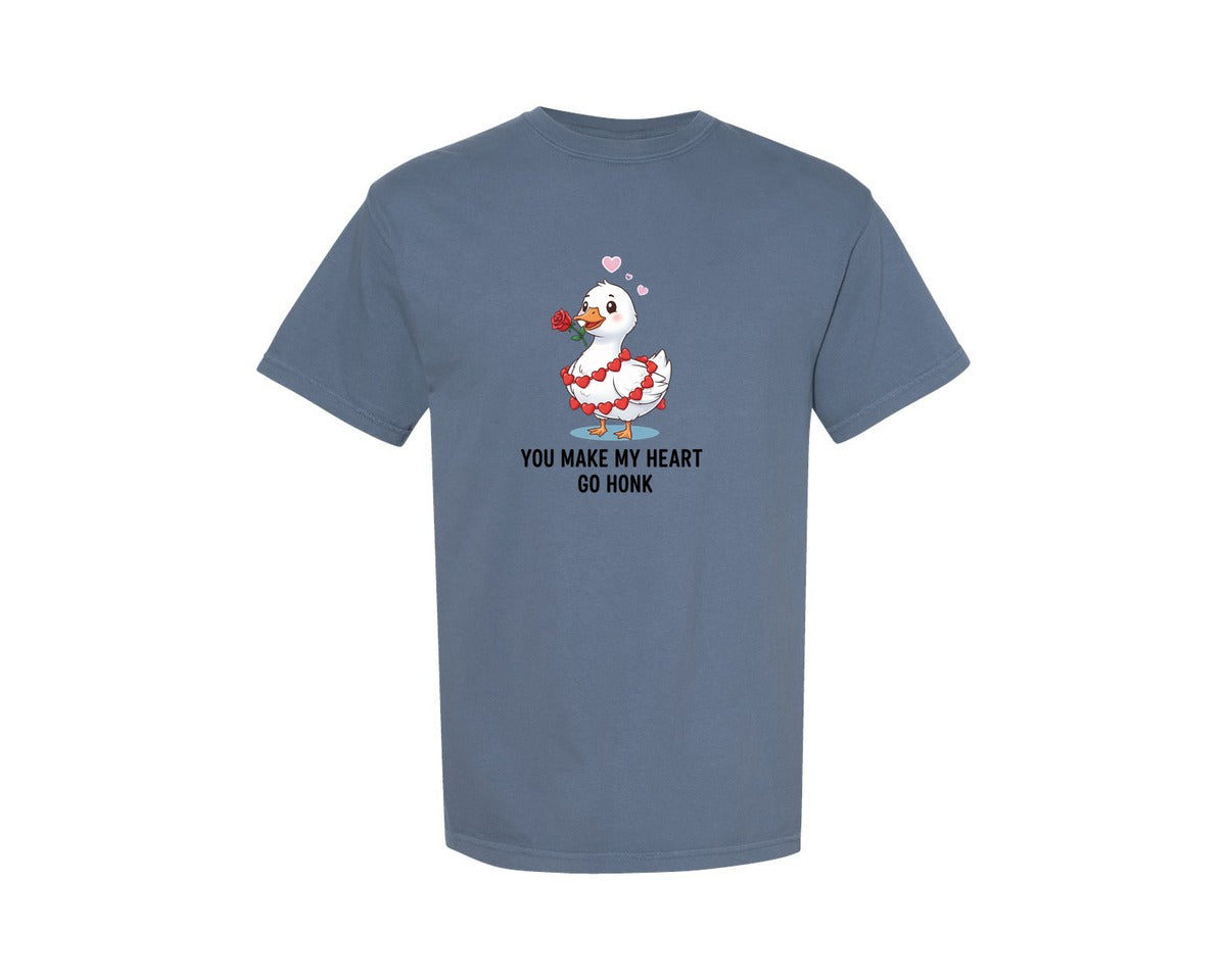 brand:Comfort Colors|color:Blue Jean|You Make My Heart Go Honk Goose Valentine 2 Graphic T-Shirt