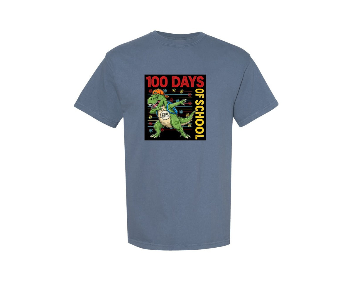 brand:Comfort Colors|color:Blue Jean|100 Days Of School Dino 2 Graphic T-Shirt
