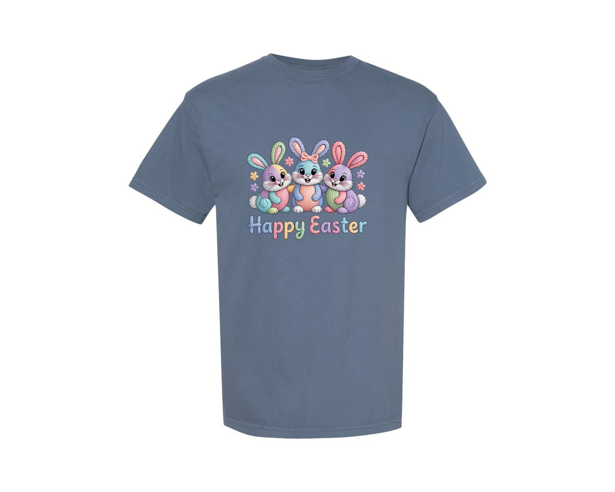 brand:Comfort Colors|color:Blue Jean|Faux Yarn Happy Easter Easter Bunny 8 Graphic T-Shirt
