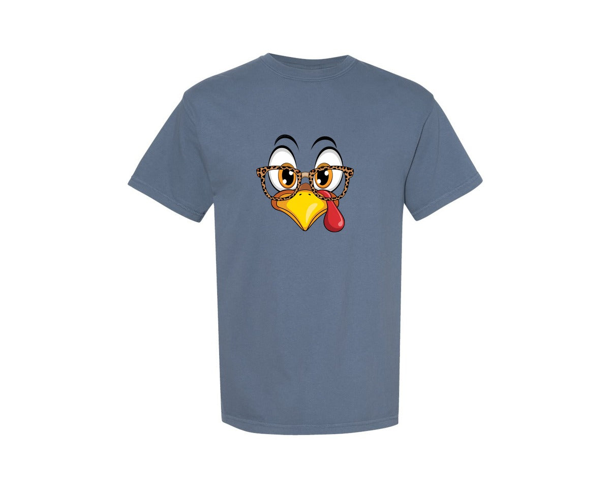 brand:Comfort Colors|color:Blue Jean|Cute Turkey Face Fall Thanksgiving Shirt Graphic T-Shirt