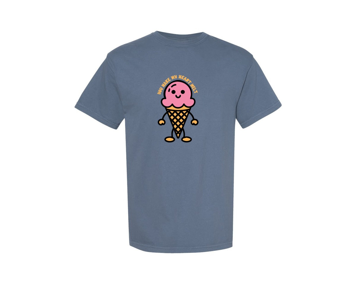 brand:Comfort Colors|color:Blue Jean|You Make My Heart Melt Cute Ice Cream Graphic T-Shirt
