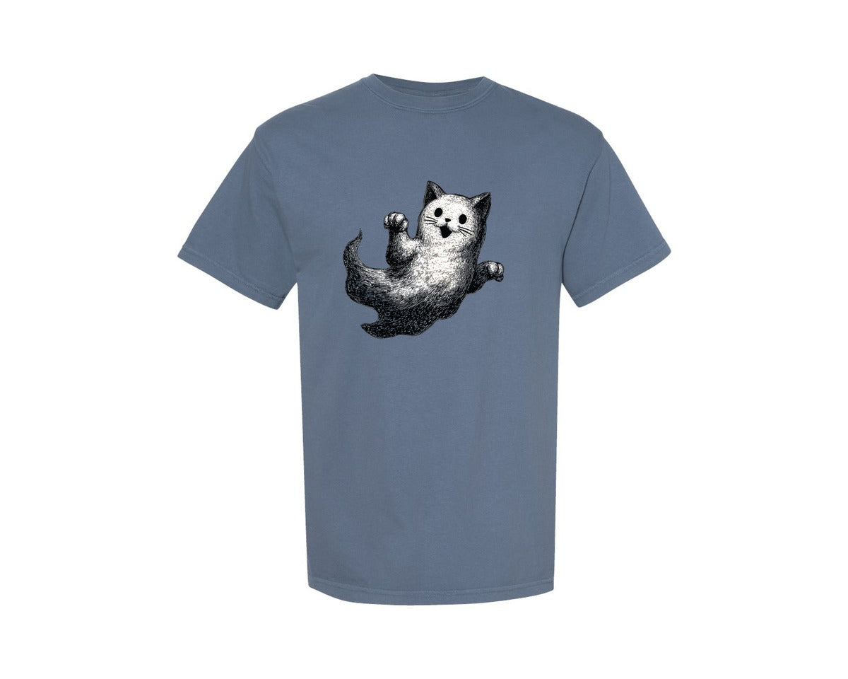 brand:Comfort Colors|color:Blue Jean|Halloween Ghost And Cat 17 Graphic T-Shirt