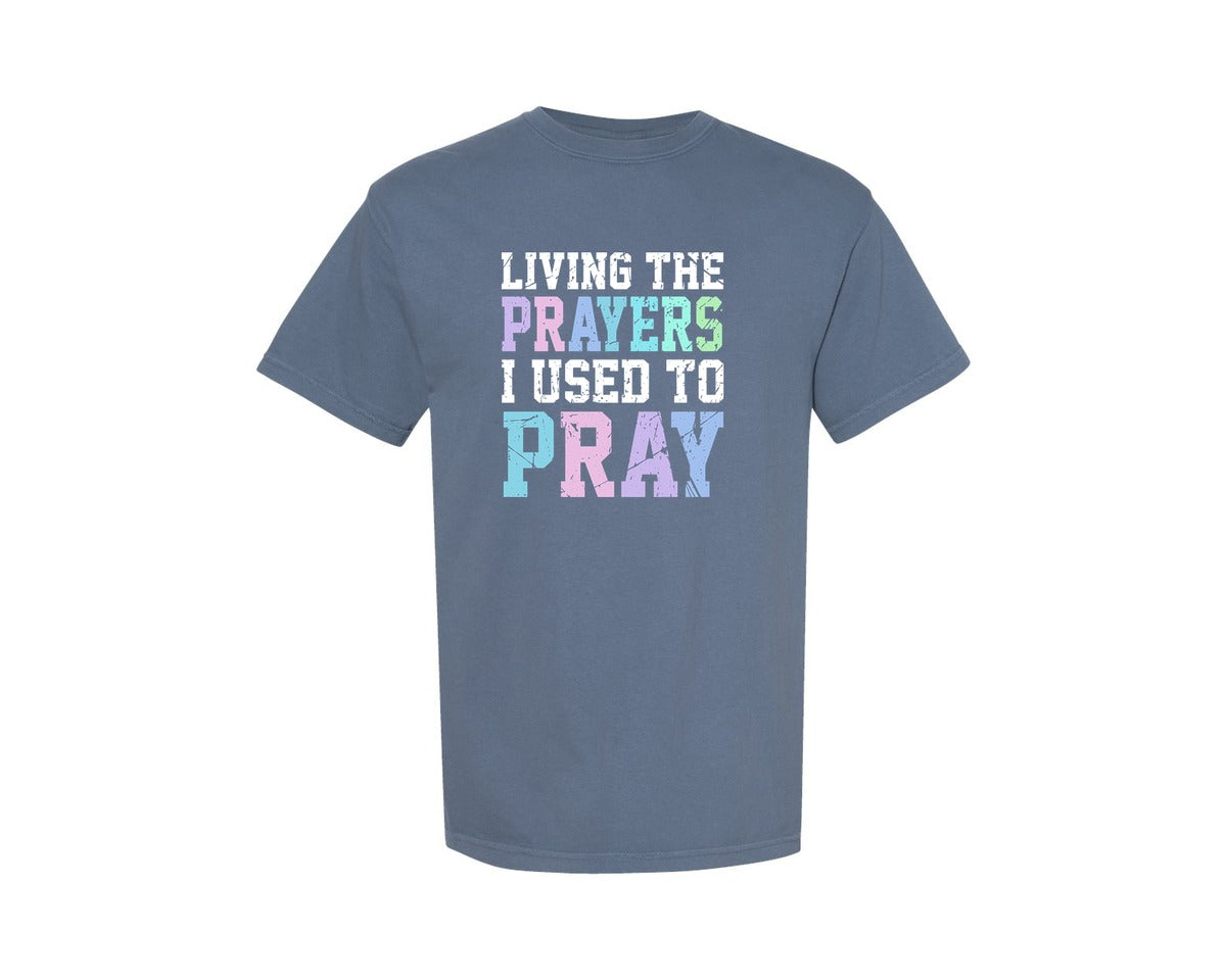 brand:Comfort Colors|color:Blue Jean|Living The Prayers Christian Graphic T-Shirt