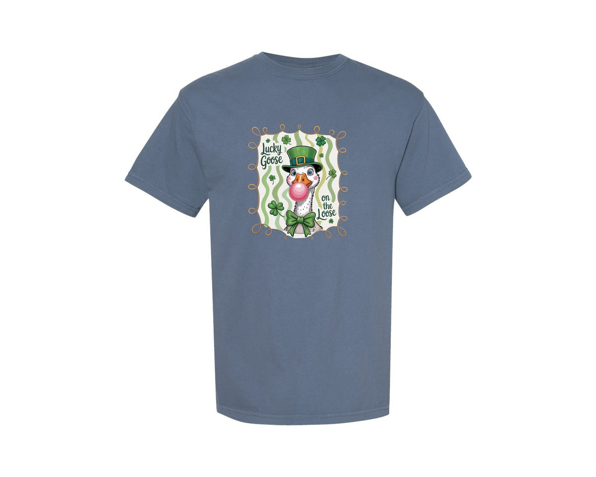 brand:Comfort Colors|color:Blue Jean|Retro St Patricks Day Cute Goose Graphic T-Shirt