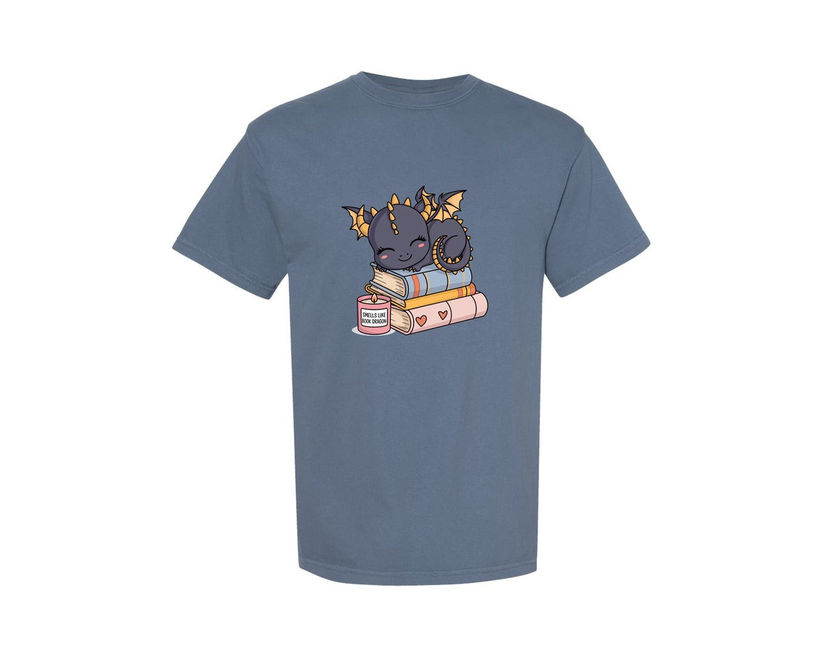 brand:Comfort Colors|color:Blue Jean|Smells Like Book Dragon Cute Fantasy 4 Graphic T-Shirt