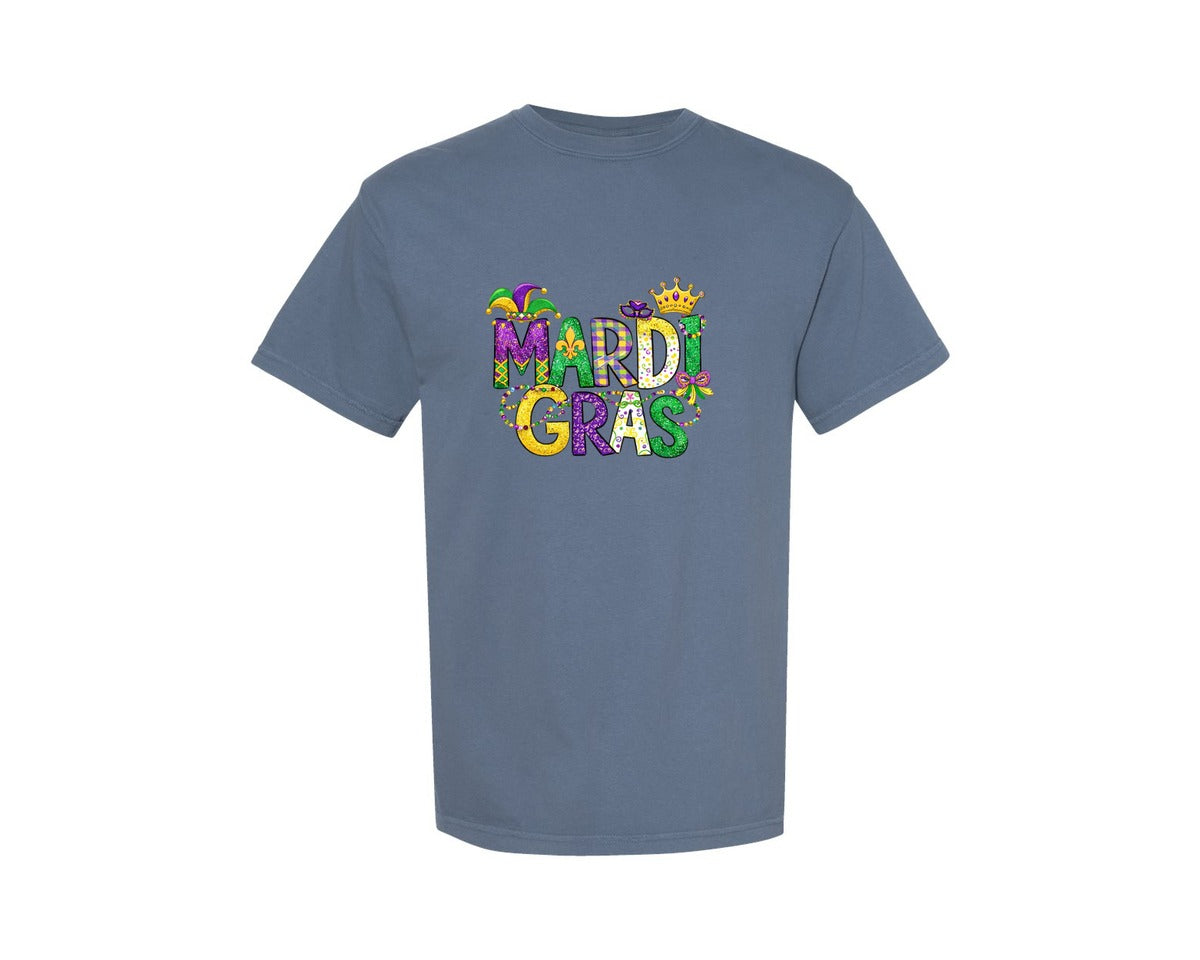 brand:Comfort Colors|color:Blue Jean|Glitter Mardi Gras Doodles Mardi Graphic T-Shirt