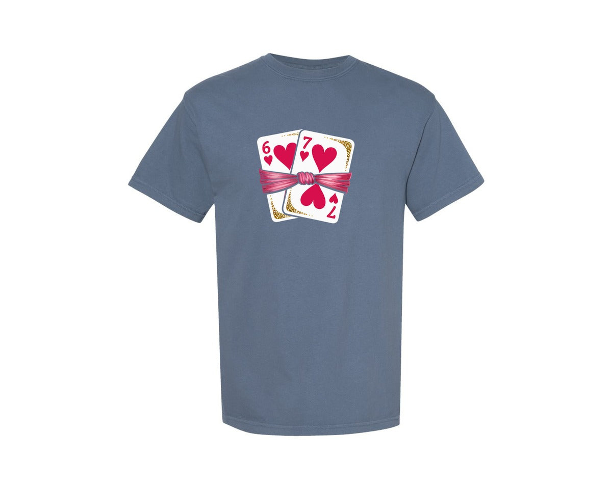 brand:Comfort Colors|color:Blue Jean|67 Playing Cards Six Seven Valentines Da Graphic T-Shirt