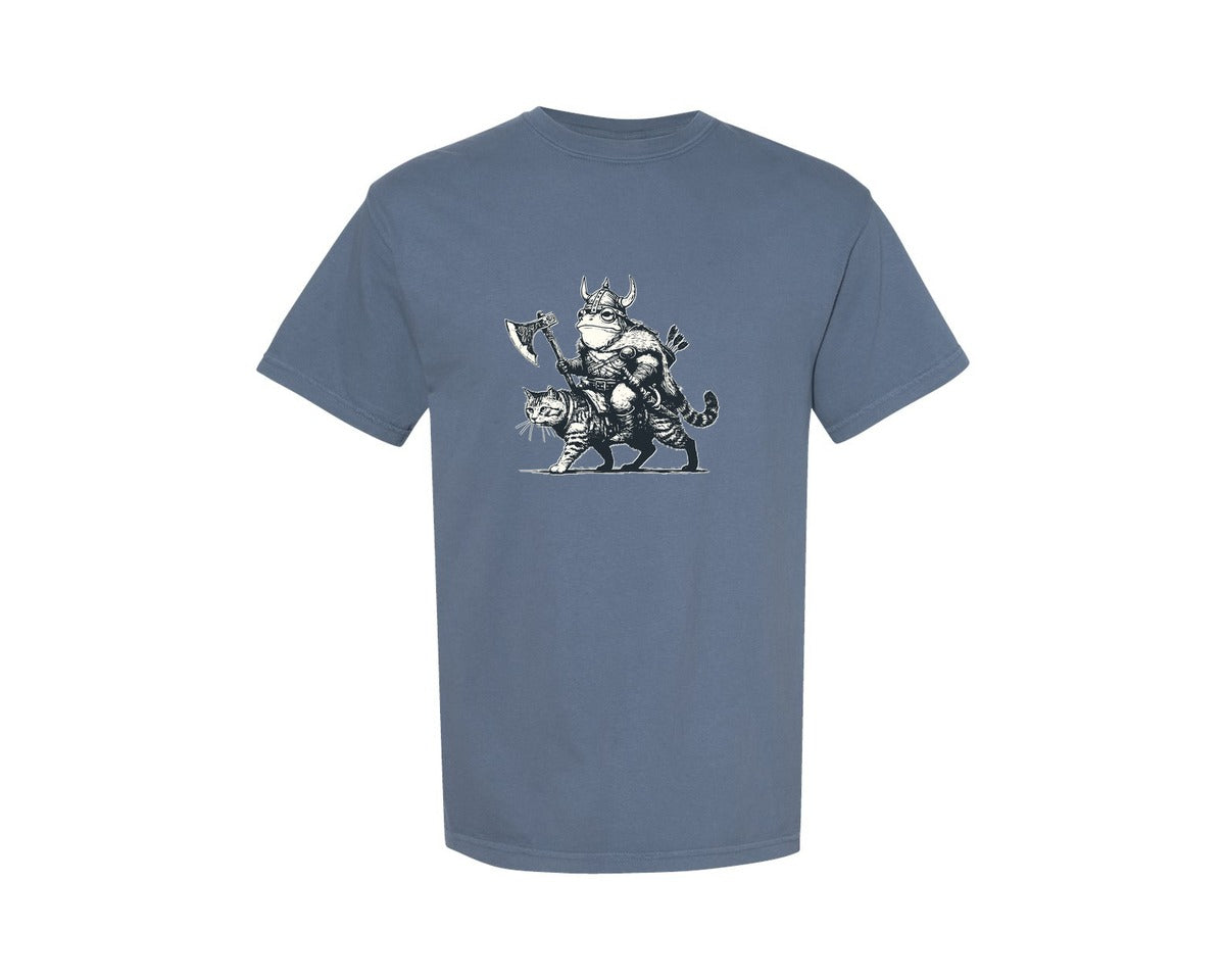 brand:Comfort Colors|color:Blue Jean|Viking Frog On Cat Shirt Graphic T-Shirt