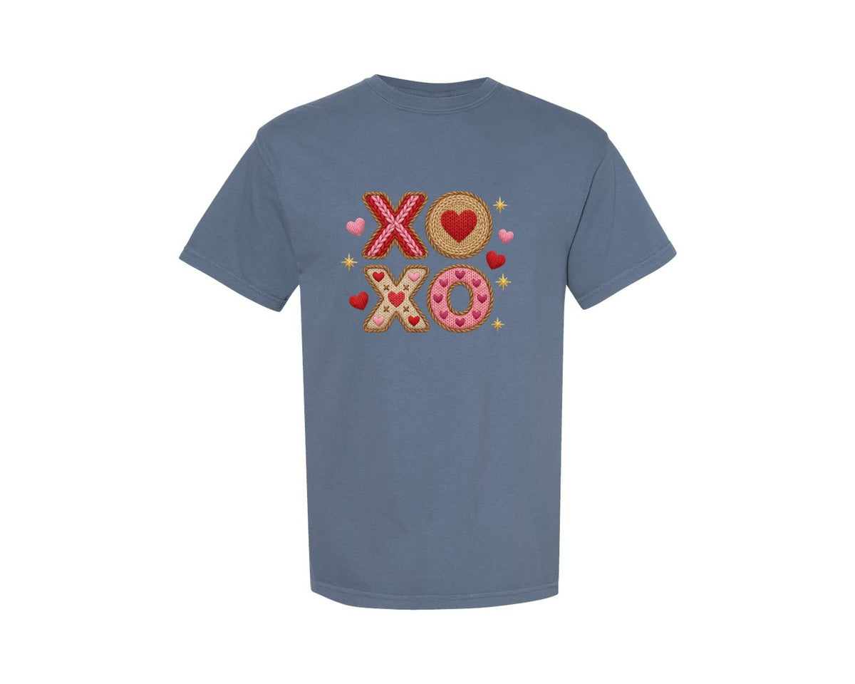 brand:Comfort Colors|color:Blue Jean|Xoxo Embroidery Valentines Day 4 Graphic T-Shirt
