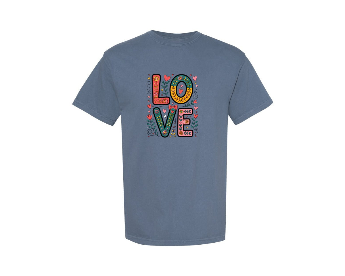 brand:Comfort Colors|color:Blue Jean|Happy Hearts Love Graphic T-Shirt