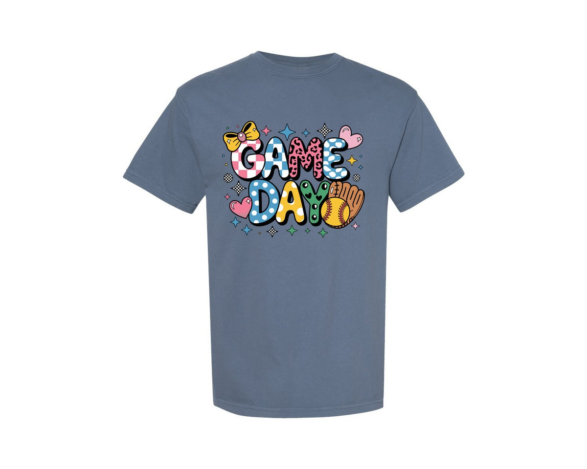 brand:Comfort Colors|color:Blue Jean|Game Day T Shirt Design Preppy Softball Graphic T-Shirt
