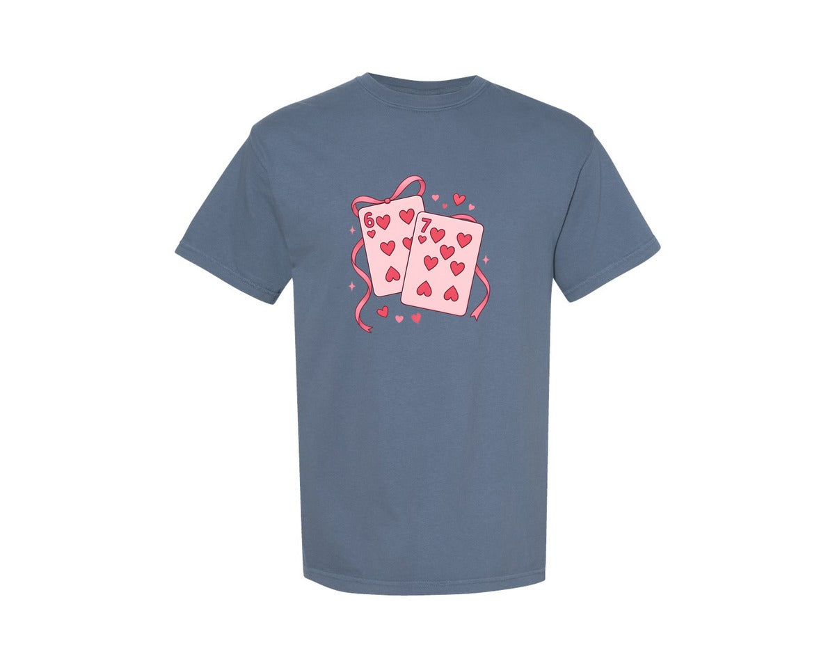 brand:Comfort Colors|color:Blue Jean|Playing Cards Valentine 6 7 Graphic T-Shirt