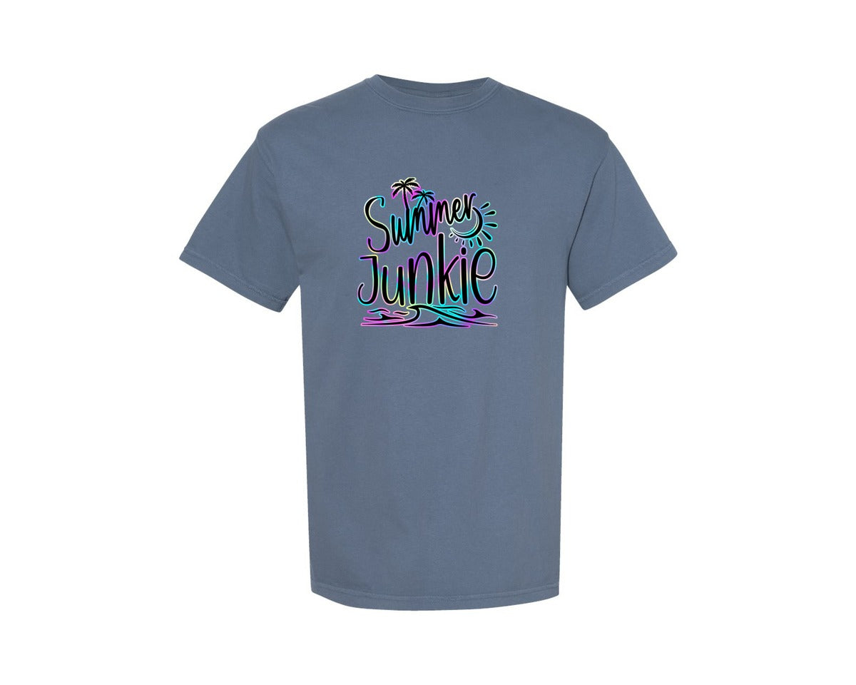 brand:Comfort Colors|color:Blue Jean|Retro Summer Junkie Summer Vibes Graphic T-Shirt