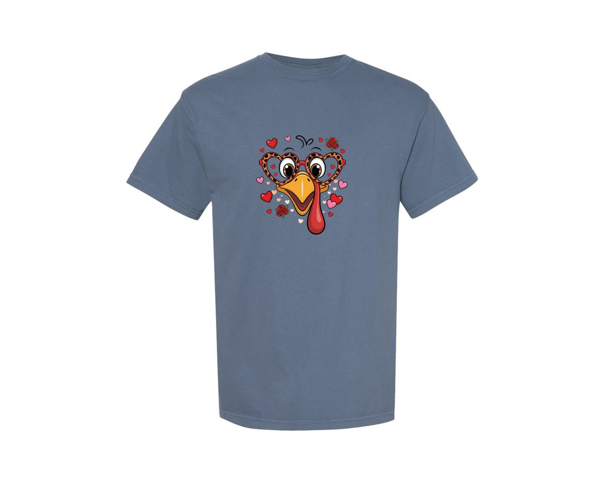 brand:Comfort Colors|color:Blue Jean|Funny Valentine Turkey Face Graphic T-Shirt