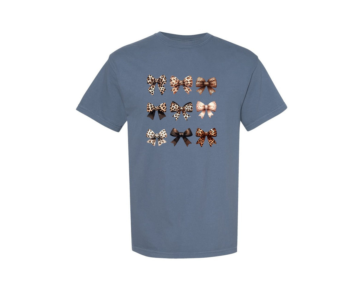 brand:Comfort Colors|color:Blue Jean|Leopard Print Coquette Bows Graphic T-Shirt