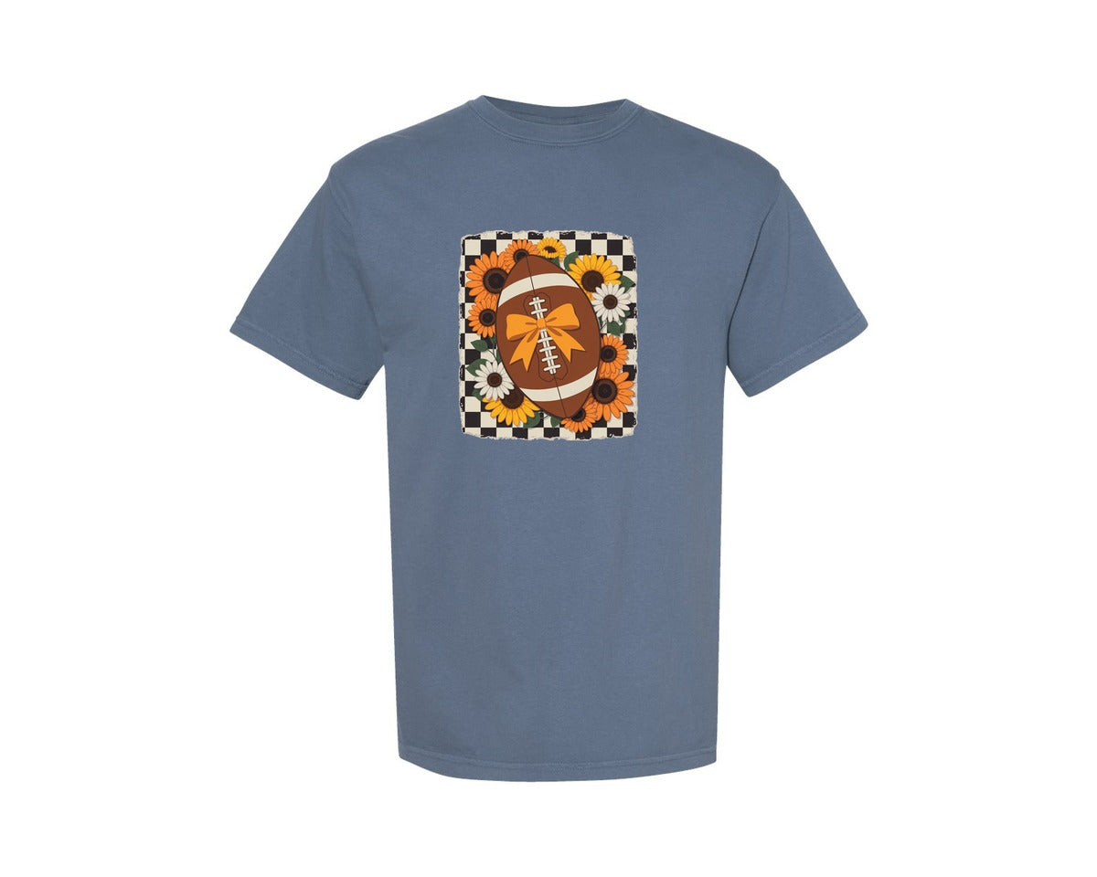 brand:Comfort Colors|color:Blue Jean|Hand Drawn Flowers Football Graphic T-Shirt