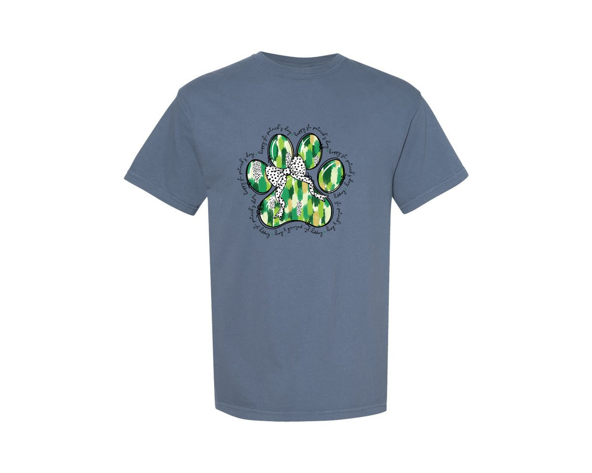 brand:Comfort Colors|color:Blue Jean|Brushstroke St Patricks Day Dog Paw Graphic T-Shirt