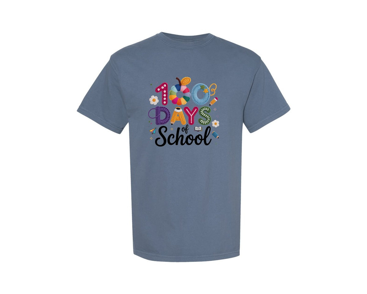 brand:Comfort Colors|color:Blue Jean|Crochet 100 Days Of School Cute Graphic T-Shirt