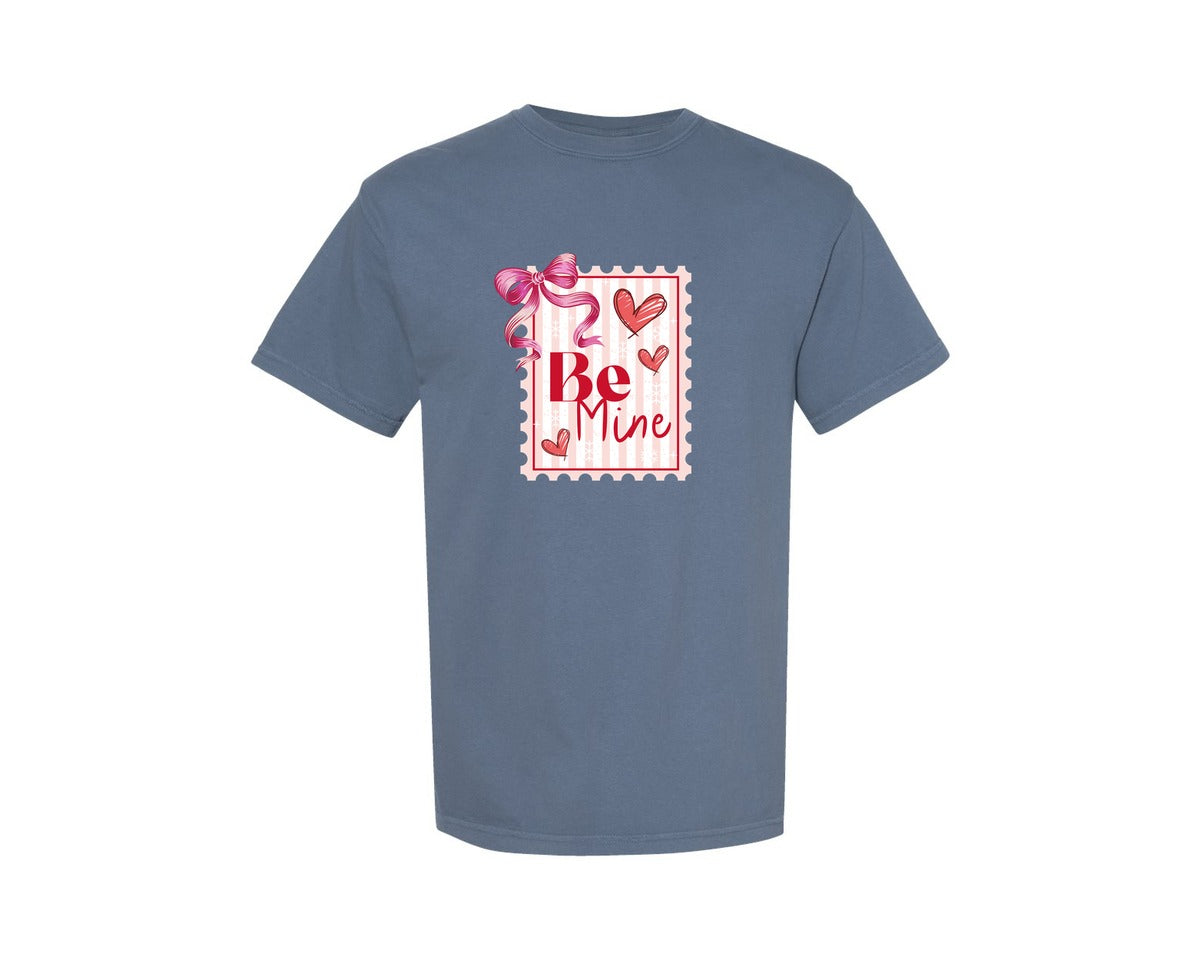 brand:Comfort Colors|color:Blue Jean|Coquette Bow Valentine Postage Stamp Graphic T-Shirt