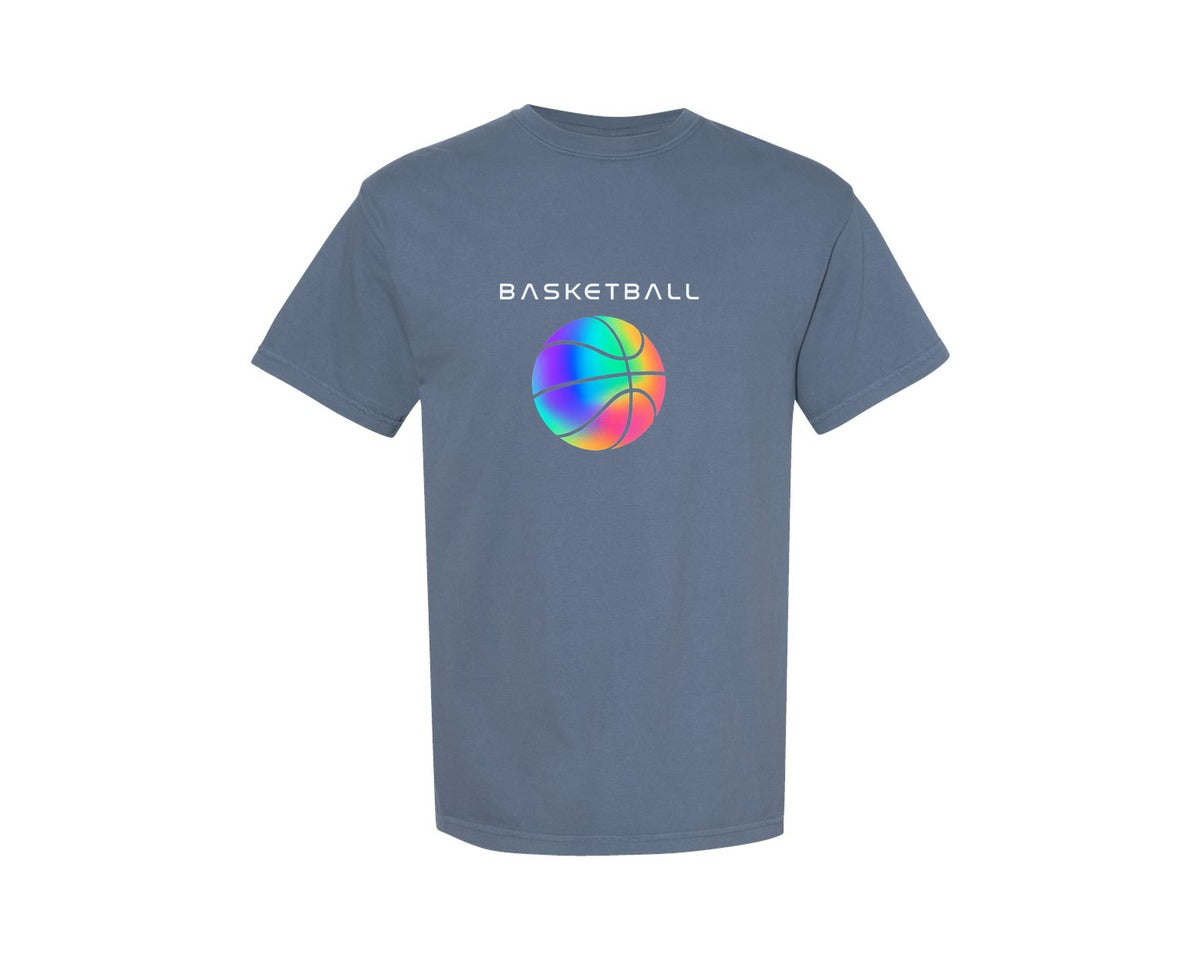 brand:Comfort Colors|color:Blue Jean|Iridescent Basketball Logo Design Graphic T-Shirt