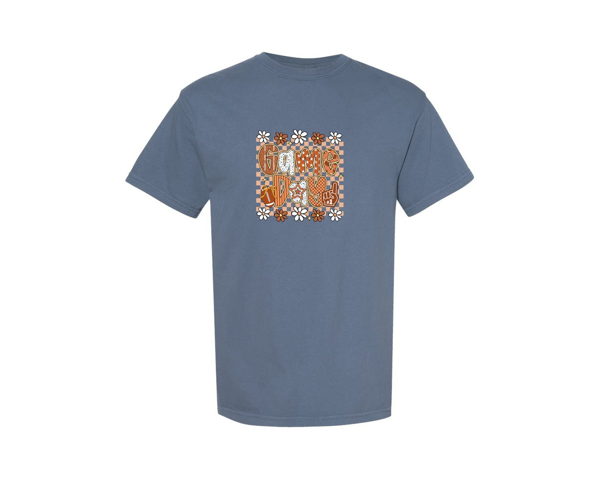 brand:Comfort Colors|color:Blue Jean|Game Day Football Checker Football Graphic T-Shirt