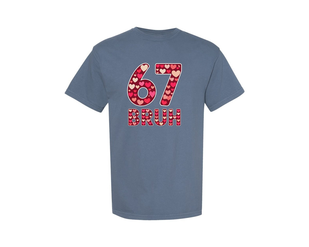 brand:Comfort Colors|color:Blue Jean|Crochet Pink Bruh 67 Valentine Meme Graphic T-Shirt